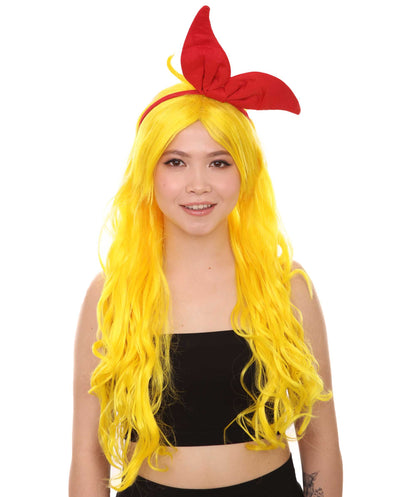 Womens Manga Wig with Red Bow Set | Yellow TV/Movie Wigs | Premium Breathable Capless Cap