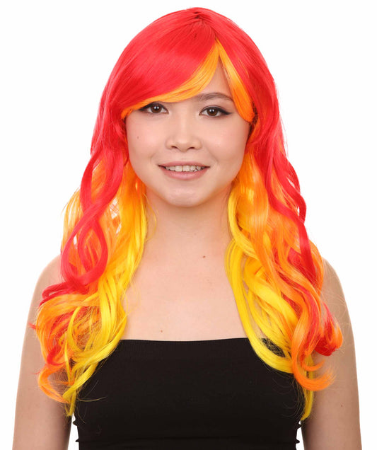 Flame Womens Wig | Fancy Stage Appropriate Fire Orange Event Wig | Premium Breathable Capless Cap