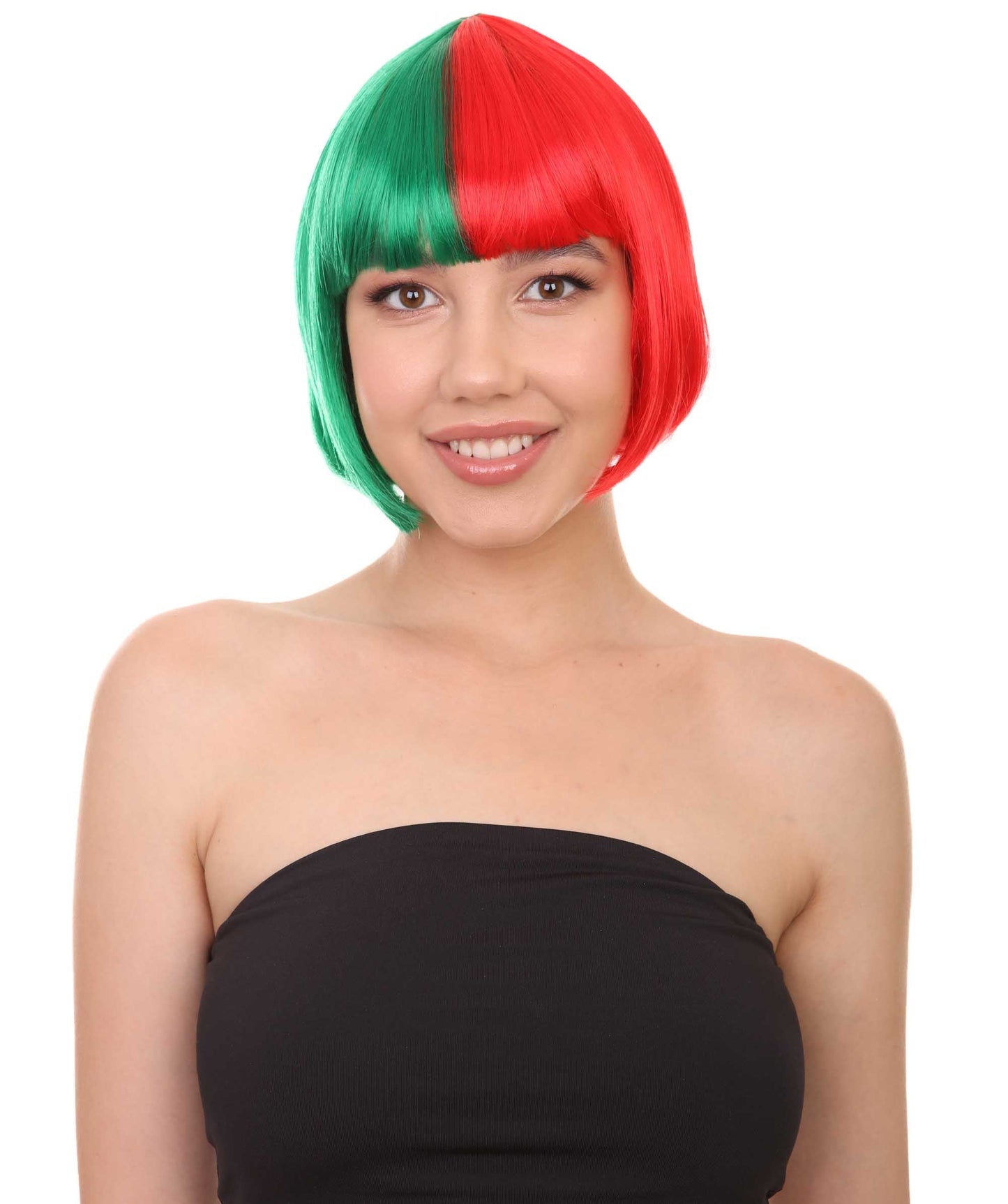 Green and Red Two-tone Short Bob Wig