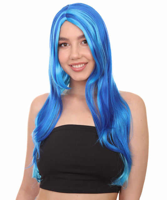 Long Wavy Blue Womens Wig | Sexy Halloween Wig | Premium Breathable Capless Cap