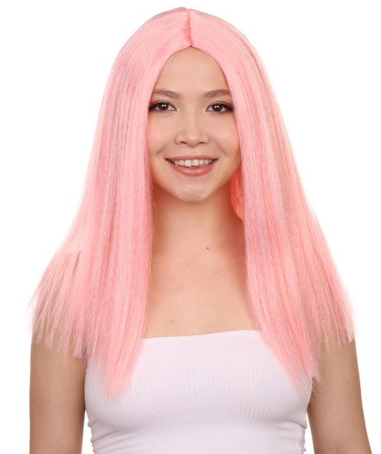 Glamorous Pink Womens Wig | Stright Medium Halloween Wig | Premium Breathable Capless Cap