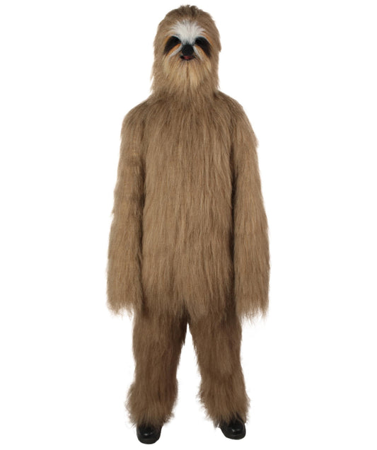  Unisex Sloth Cozy Furry Bodysuit Mascot Brown Costume with Mask