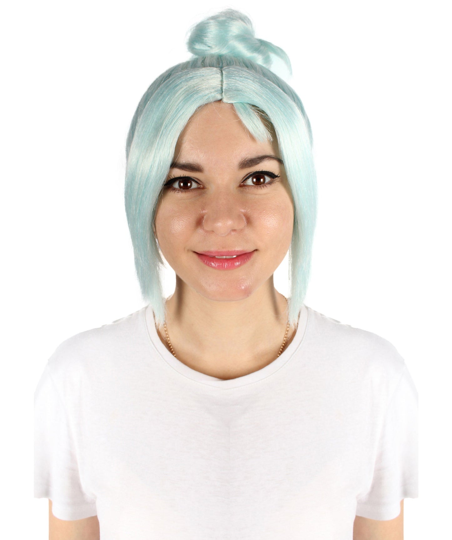 Women’s White Video-Game Wig With Bangs And Buns | Best for Halloween | Flame-retardant Synthetic Fiber