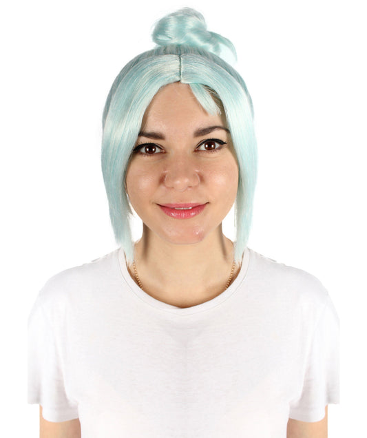 Women’s White Video-Game Wig With Bangs And Buns | Best for Halloween | Flame-retardant Synthetic Fiber