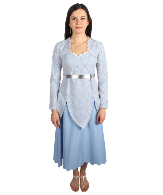 Women’s Animated Movie Fairy Godmother Light Blue Gown Costume | Best for Halloween | Flame-retardant Materials