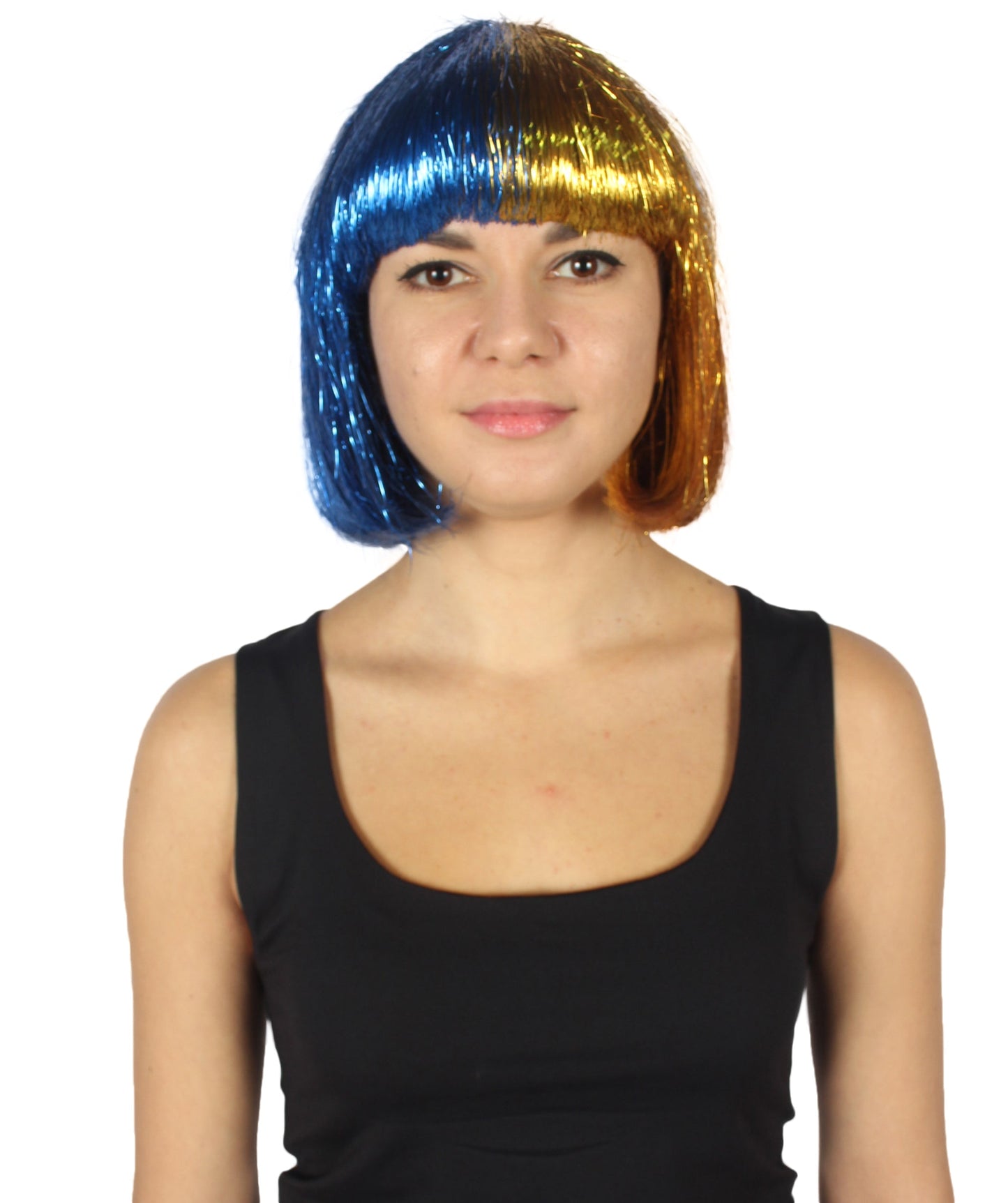 Gold and Blue Bob Tinsel Wig