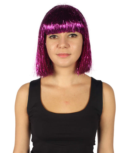 Dark Purple Bob Tinsel Wig