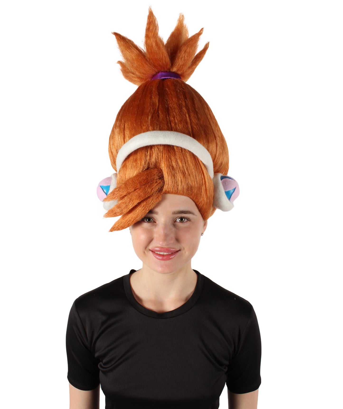 DJ Suki | Orange Ponytail Updo Wig and White Costume Headphones