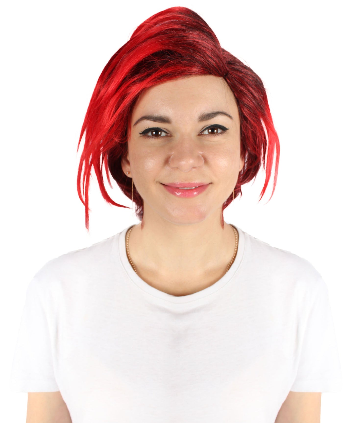 Women’s Video Game Short Scarlett Wig | Side-parted with Red Streaks | Breathable Capless Cap | Flame-retardant Synthetic Fiber