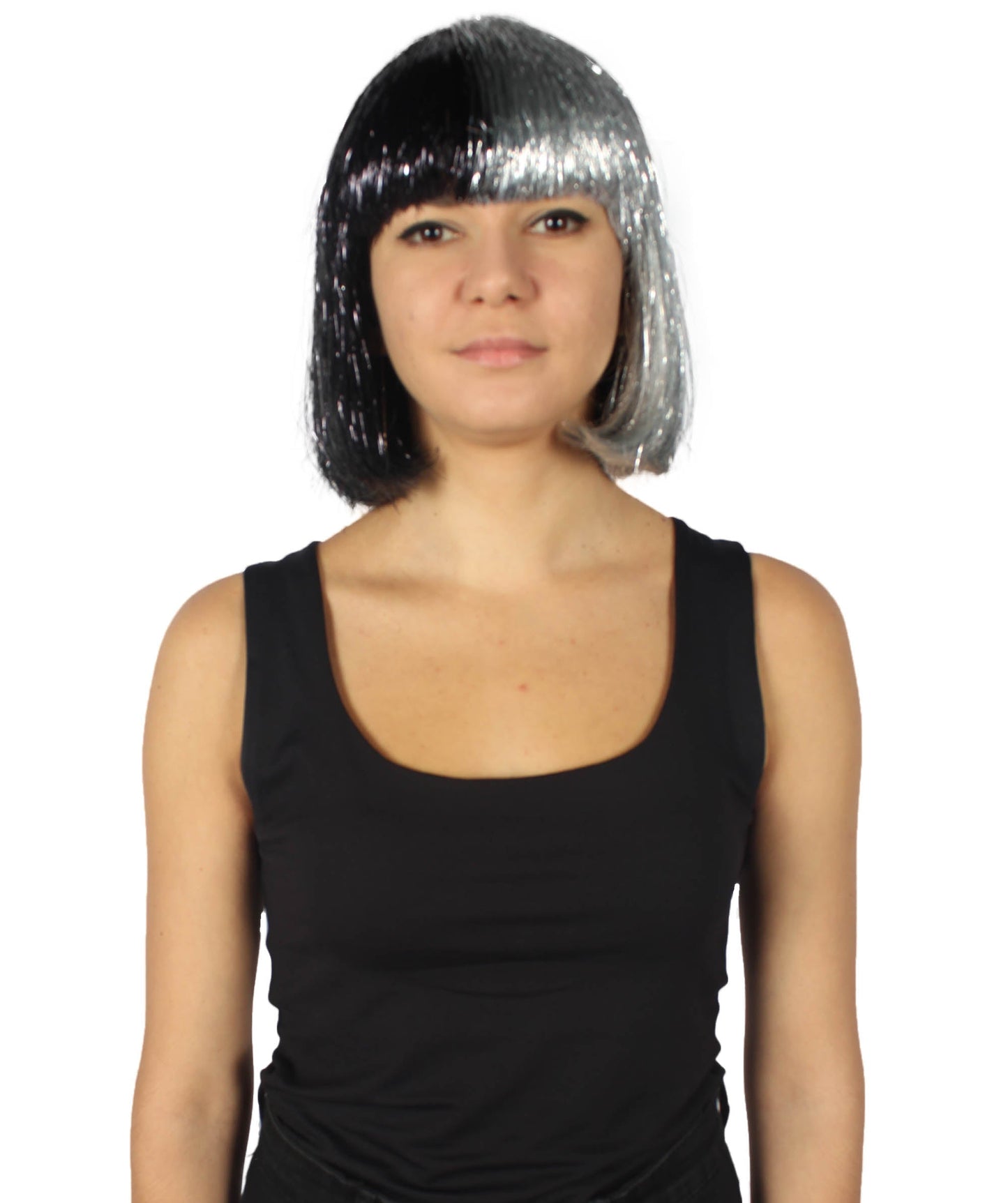 Silver and Black Bob Tinsel Wig