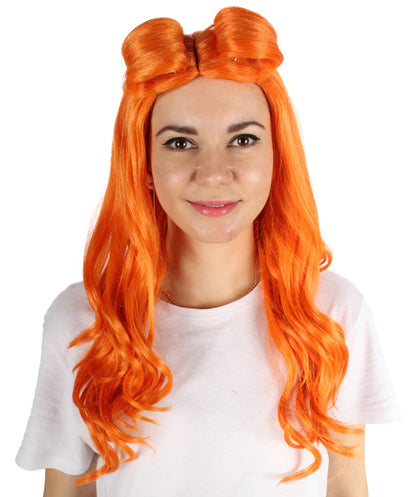 Women’s Former  Actress Celebrity Dark Orange Wavy Fancy Wig | Flame-retardant Synthetic Fiber, Best Halloween Wig