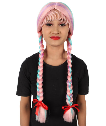 Mixed Pink Multiple Colors Option Long Braided Wig