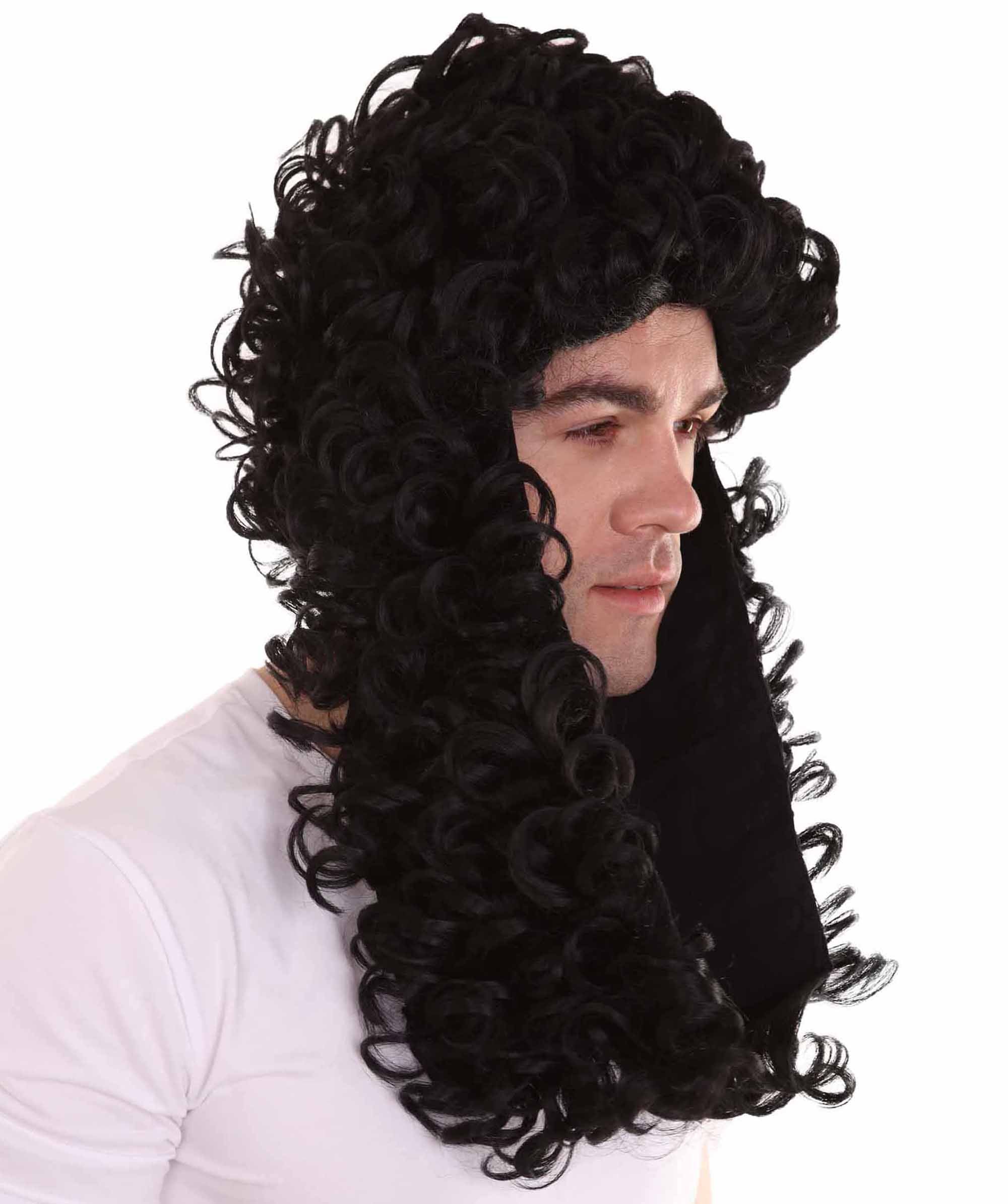 Black Long Colonial Historical Curly Wig HPO