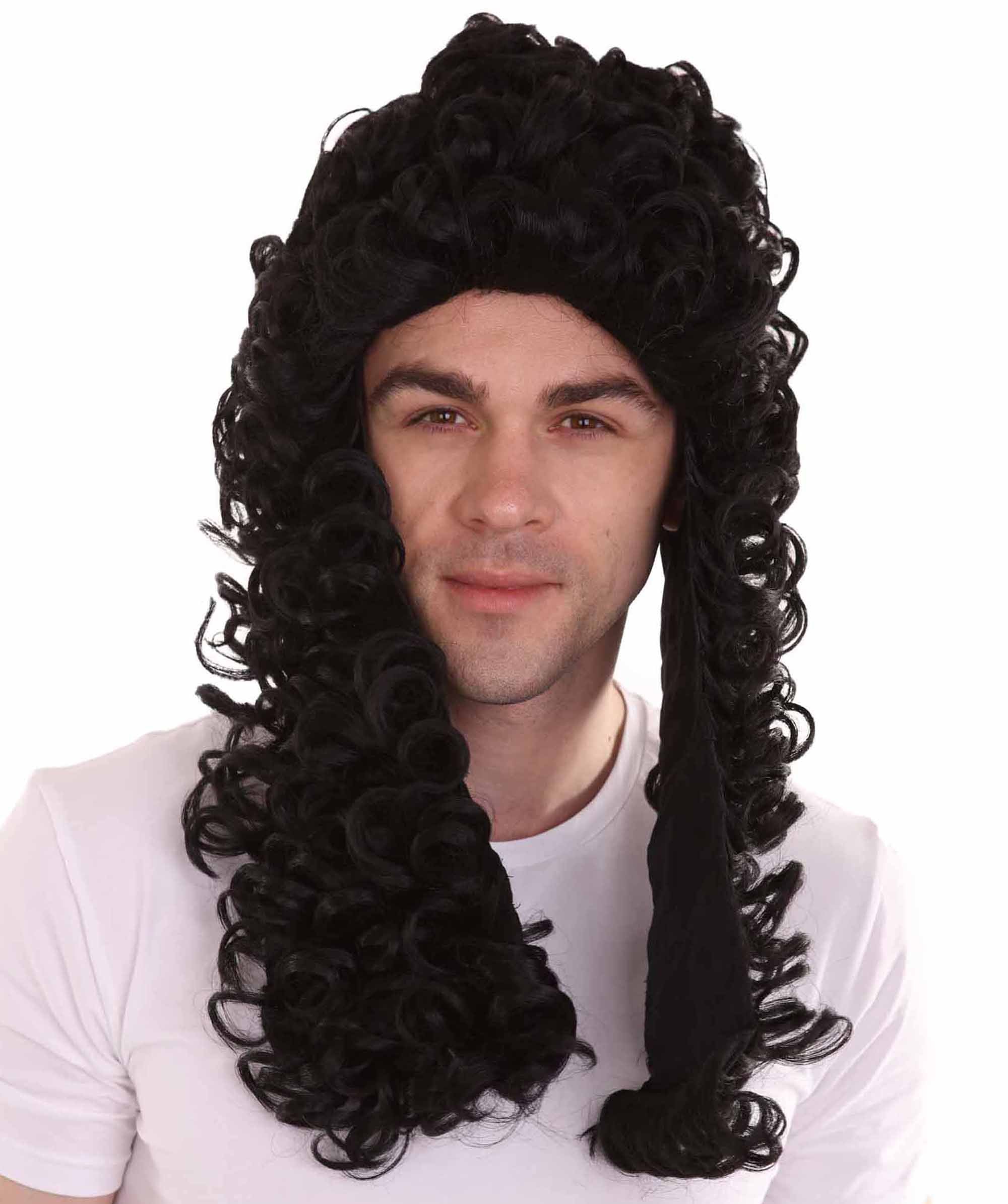 Colonial Historical Curly Wig Black Premium Breathable Capless Cap