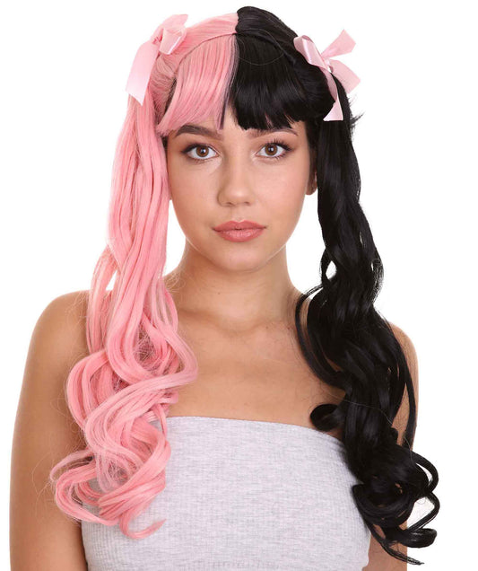 Lace Split Dye Pigtails in Light Pink and black with Pink Ribbons - Fashion Wig | Nunique
