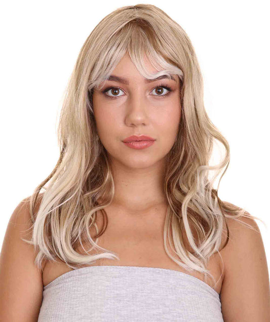 Women's 18" In. Surfer Bleached Bad Guy Inspired Wig - Shoulder Length Wavy Beach Blonde Hair with Dark Roots - Lace Front Heat Resistant Fibers | Nunique