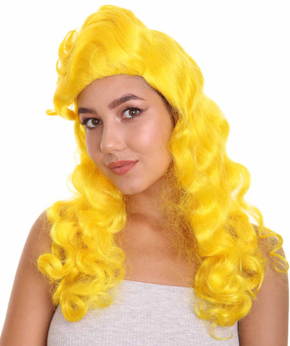 Women's Long Length Side Part Yellow Wavy Fancy Wig | Premium Breathable Capless Cap