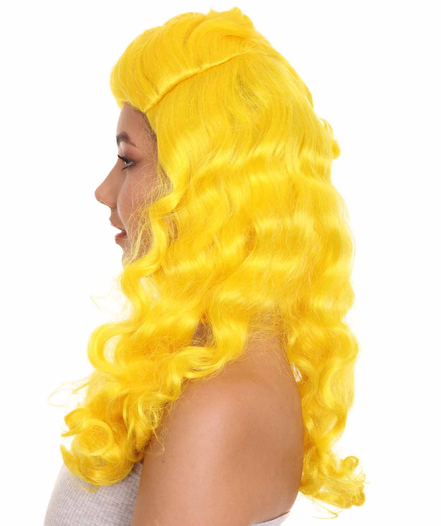 Women's Long Length Side Part Yellow Wavy Fancy Wig | Premium Breathable Capless Cap