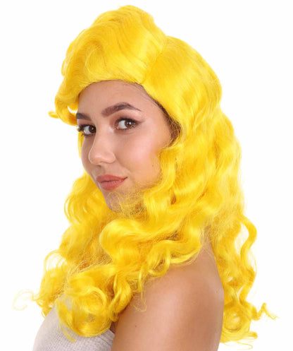 Women's Long Length Side Part Yellow Wavy Fancy Wig | Premium Breathable Capless Cap