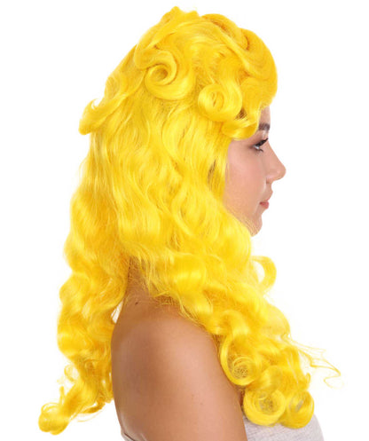 Women's Long Length Side Part Yellow Wavy Fancy Wig | Premium Breathable Capless Cap