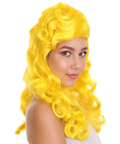 Women's Long Length Side Part Yellow Wavy Fancy Wig | Premium Breathable Capless Cap