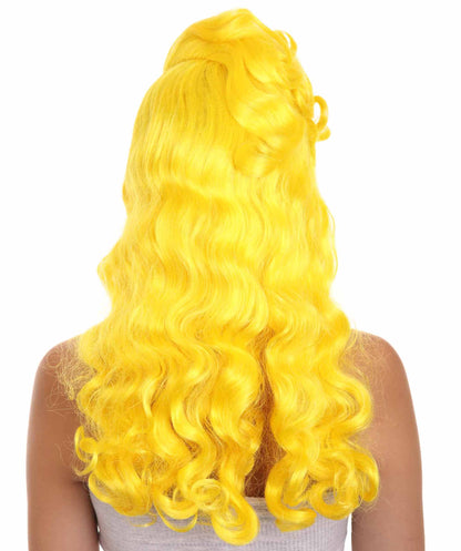 Women's Long Length Side Part Yellow Wavy Fancy Wig | Premium Breathable Capless Cap