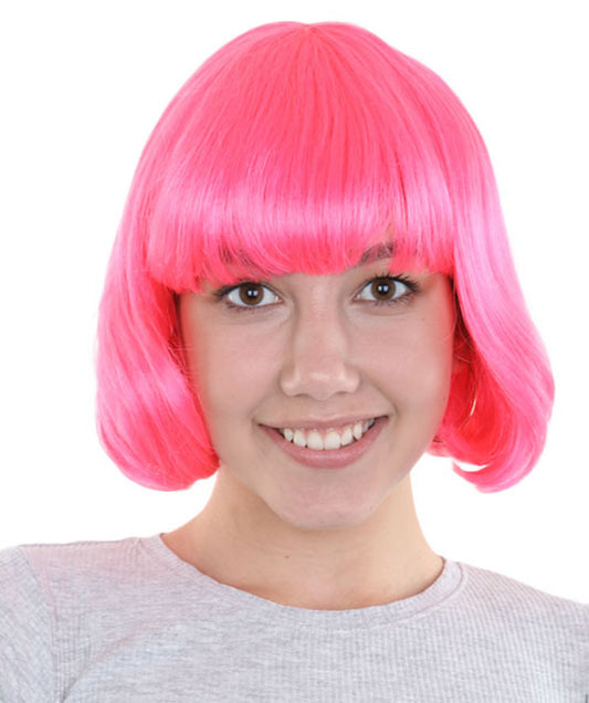 Womens Pink Lady Bob Wig | Modern Bob Medium Halloween Wig | Premium Breathable Capless Cap