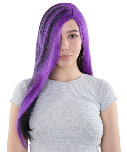 HPO | Gothic Glamour | Long Purple and Black Side Part, Halloween Wig