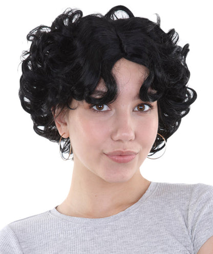 Womens Stylish Wig | Black Short Curly TV/Movie Wig | Premium Breathable Capless Cap