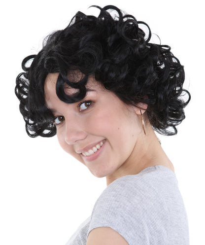 Womens Stylish Wig | Black Short Curly TV/Movie Wig | Premium Breathable Capless Cap