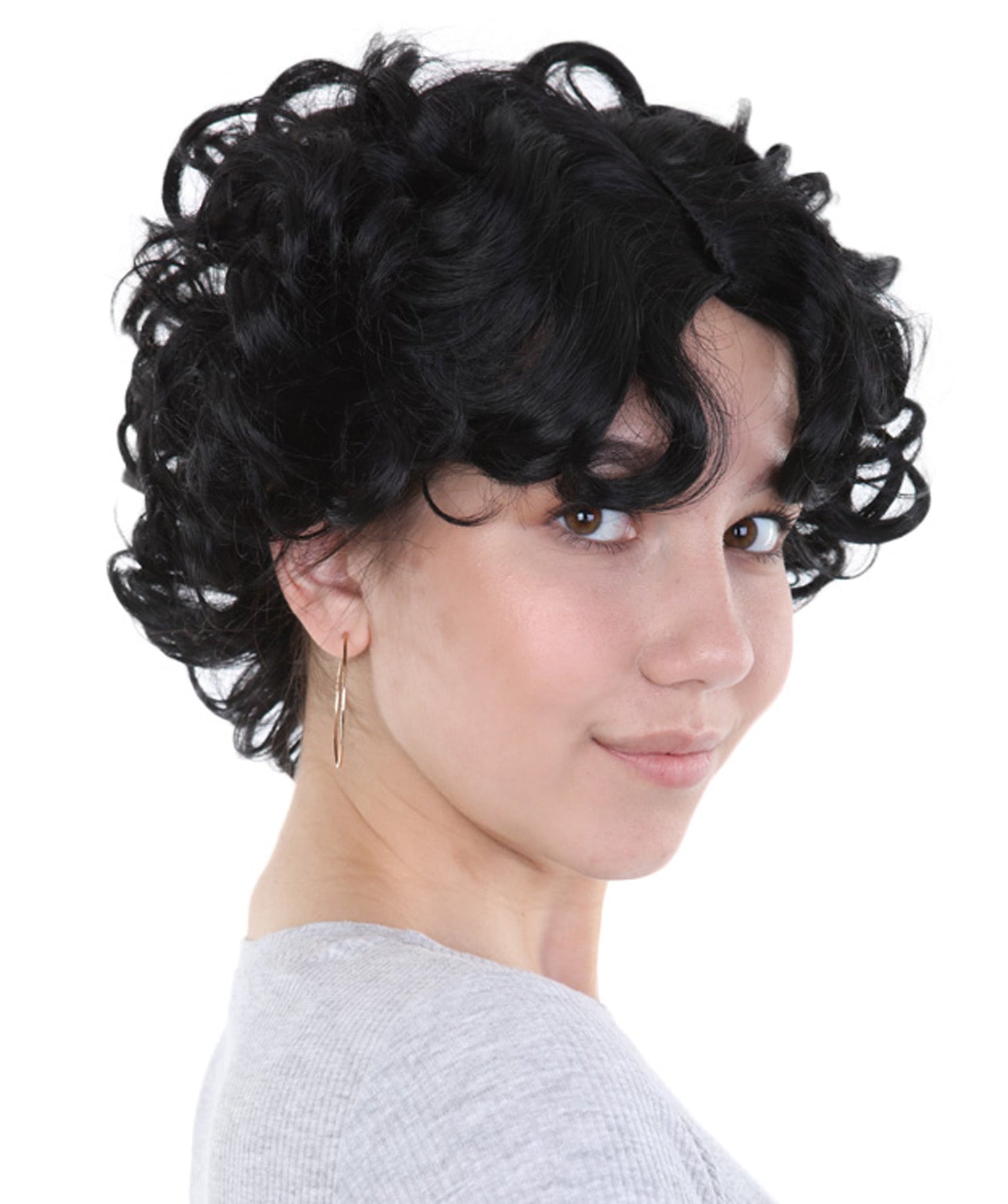 Womens Stylish Wig | Black Short Curly TV/Movie Wig | Premium Breathable Capless Cap