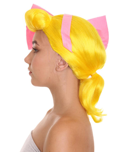 Women's Animation Style Wig with Bow | Yellow Wigs | Premium Breathable Capless Cap