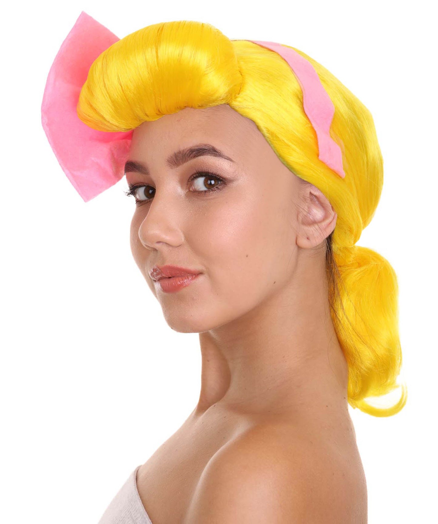 Women's Animation Style Wig with Bow | Yellow Wigs | Premium Breathable Capless Cap