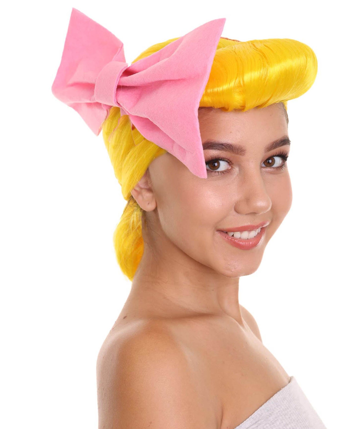 Women's Animation Style Wig with Bow | Yellow Wigs | Premium Breathable Capless Cap