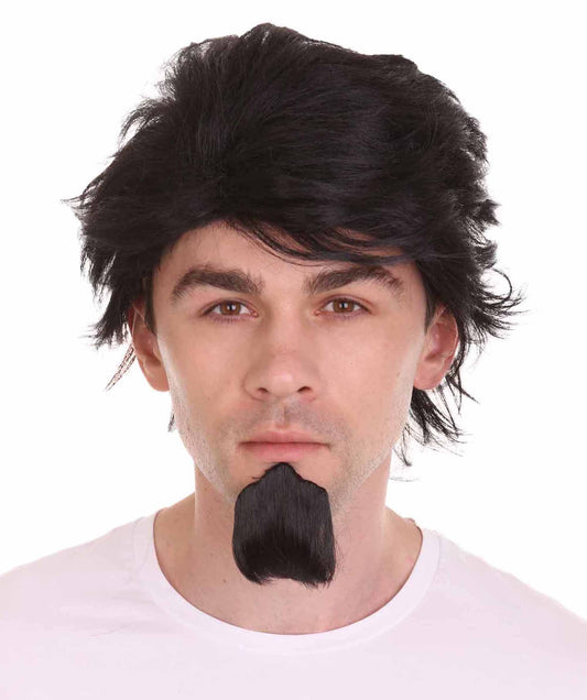 Animated Movie Dead Musician Black Wig with Goatee Set , TV/Movie Wigs , Premium Breathable Capless Cap