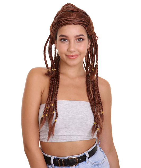 Women's Long Length No Part Brown Braided Fancy Wig | Premium Breathable Capless Cap