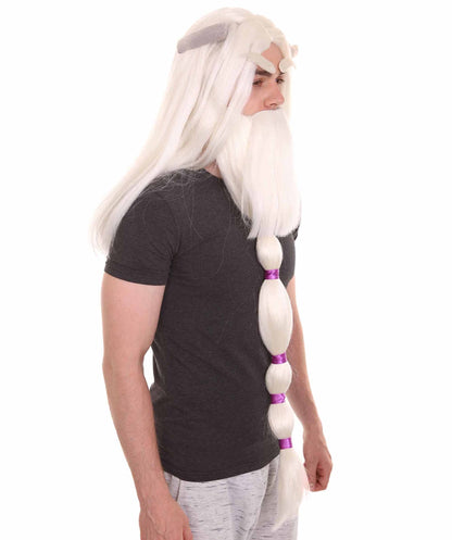 Thorp White Monster Wig with Full Beard and Horns | White TV/Movie Wigs | Premium Bretheble Caplss Cap.