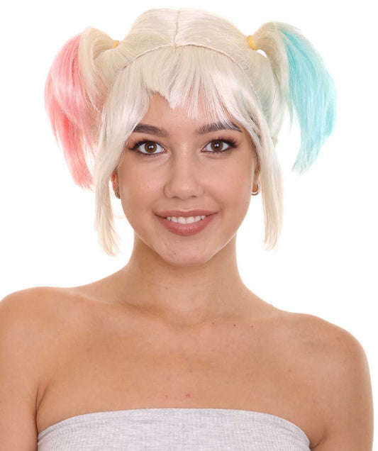 Women's Multi Color Straight Short Pigtail Wig | Premium Breathable Capless Cap