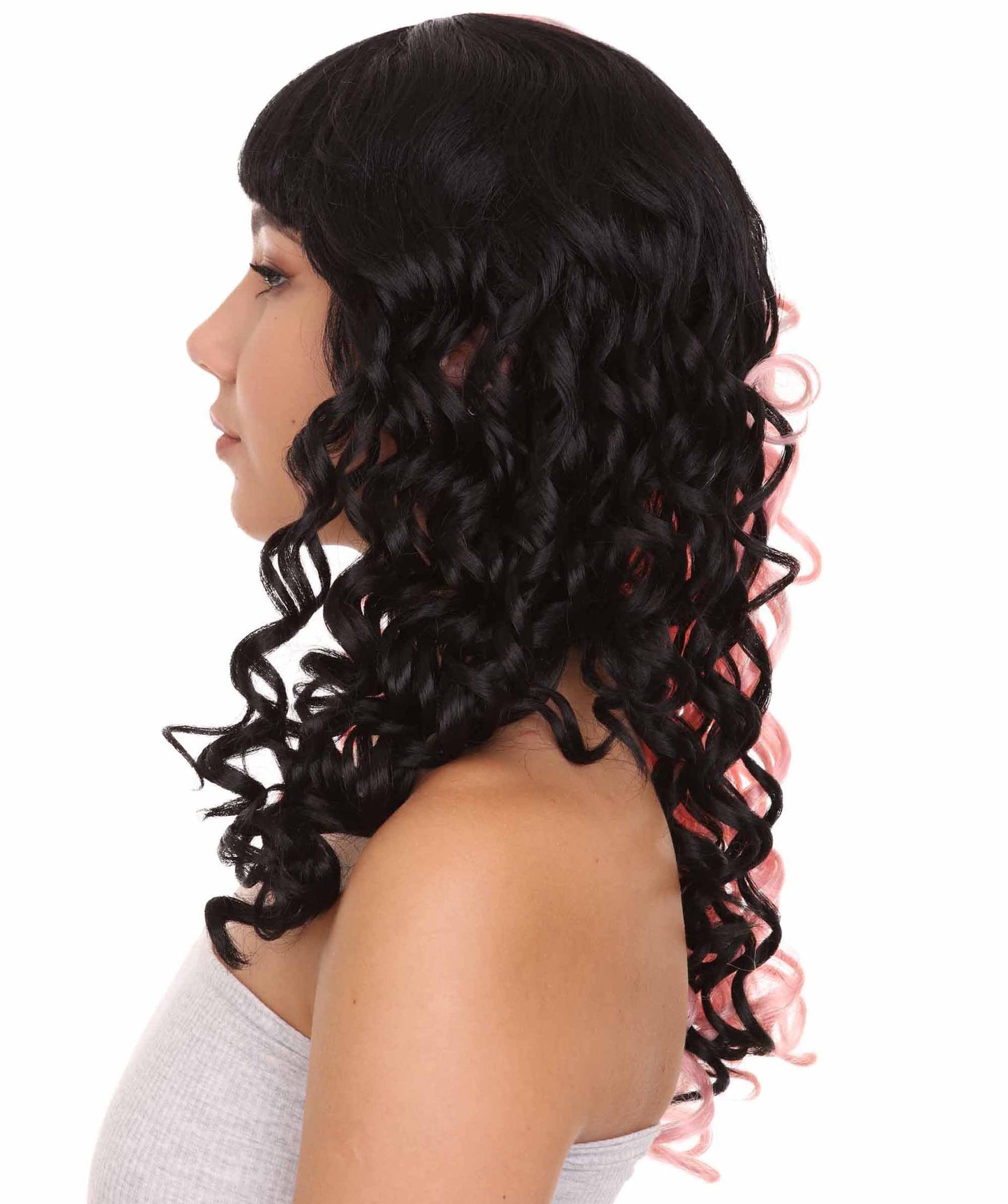 Womens Wavy Wig | Black & Pink Celebrity Wig | Premium Breathable Capless Cap