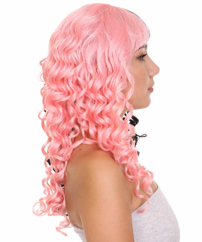 Womens Wavy Wig | Black & Pink Celebrity Wig | Premium Breathable Capless Cap