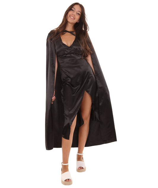 Women's Costume for Fancy Game of Thrones Dragon Queen Black Dress with Cloak