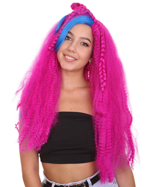 HPO Women's New Electrified Pink Fancy Wig, Perfect for Halloween, Flame-retardant Synthetic Fiber