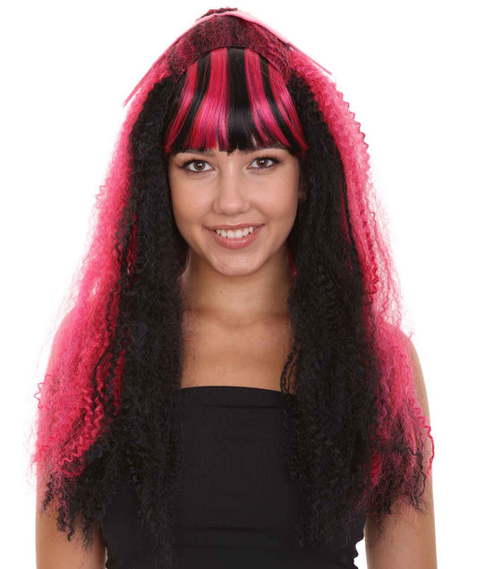 HPO Women's Premium Black & Pink Streak Dracul aura Monster Wig, Perfect for Halloween