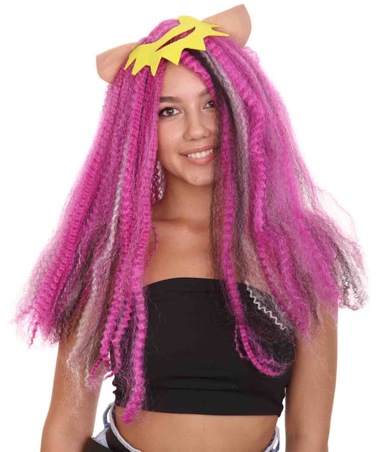 HPO Women's New Monster Electrified Black and Pink Wig, Perfect for Halloween, Flame-retardant Synthetic Fiber