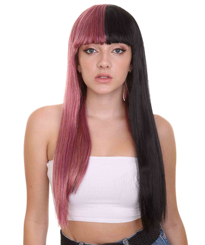 Rainbow & Black Women's Two-Tone Long Straight Wig