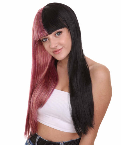 Rainbow & Black Women's Two-Tone Long Straight Wig