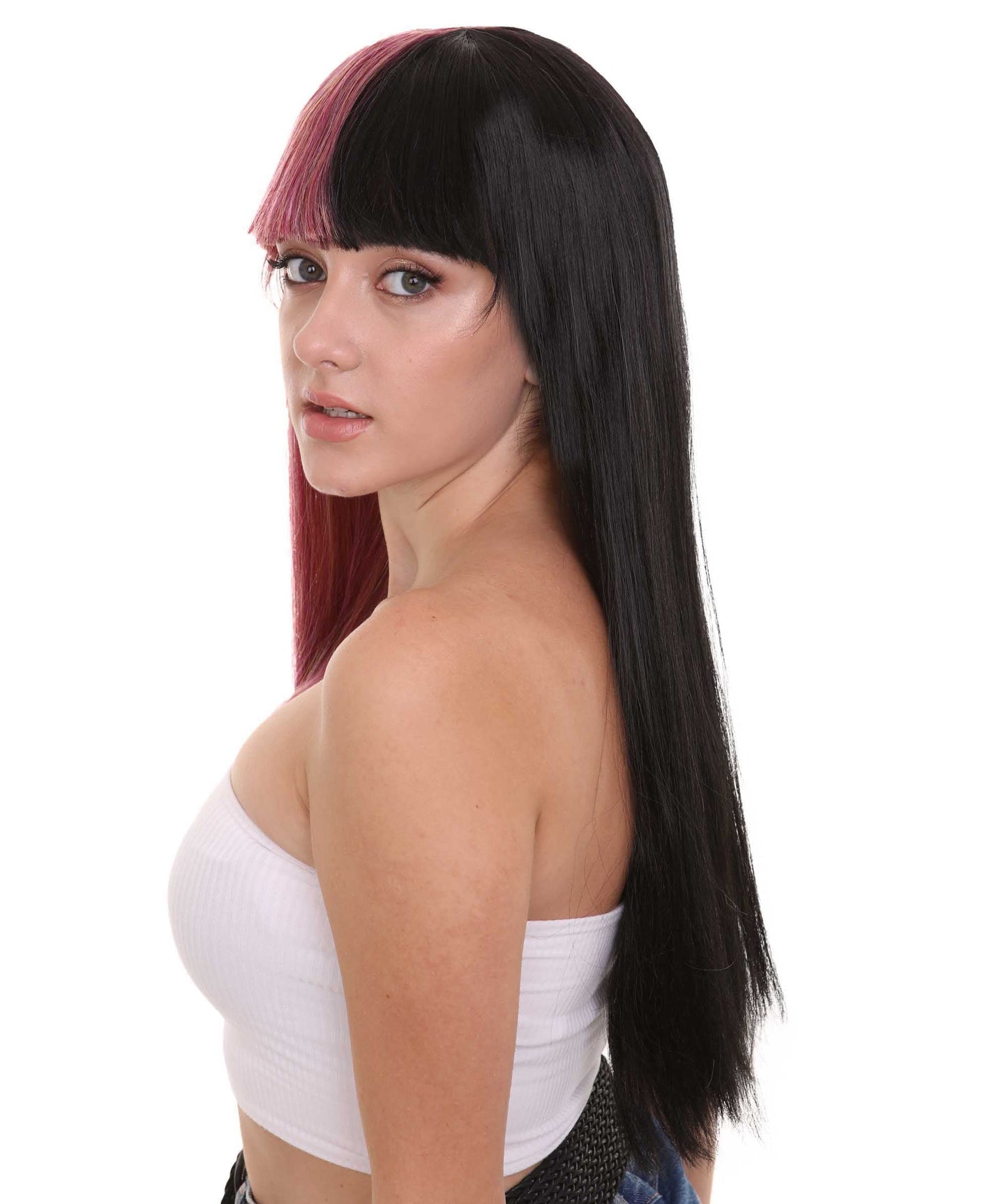 Rainbow & Black Women's Two-Tone Long Straight Wig