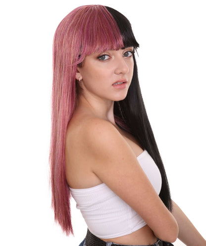 Rainbow & Black Women's Two-Tone Long Straight Wig