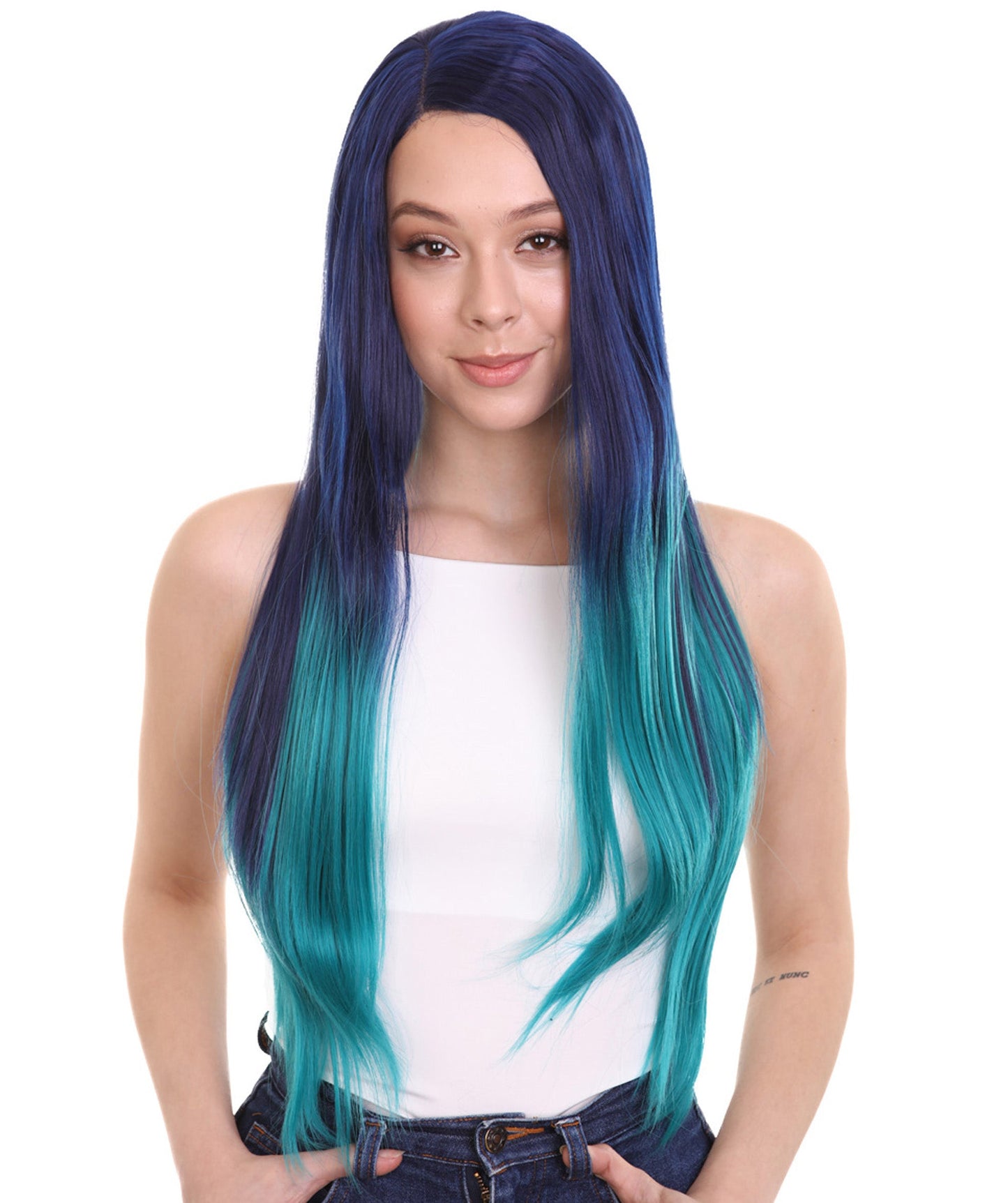 Blue Green Natural Lace Front Heat Resistant Wigs
