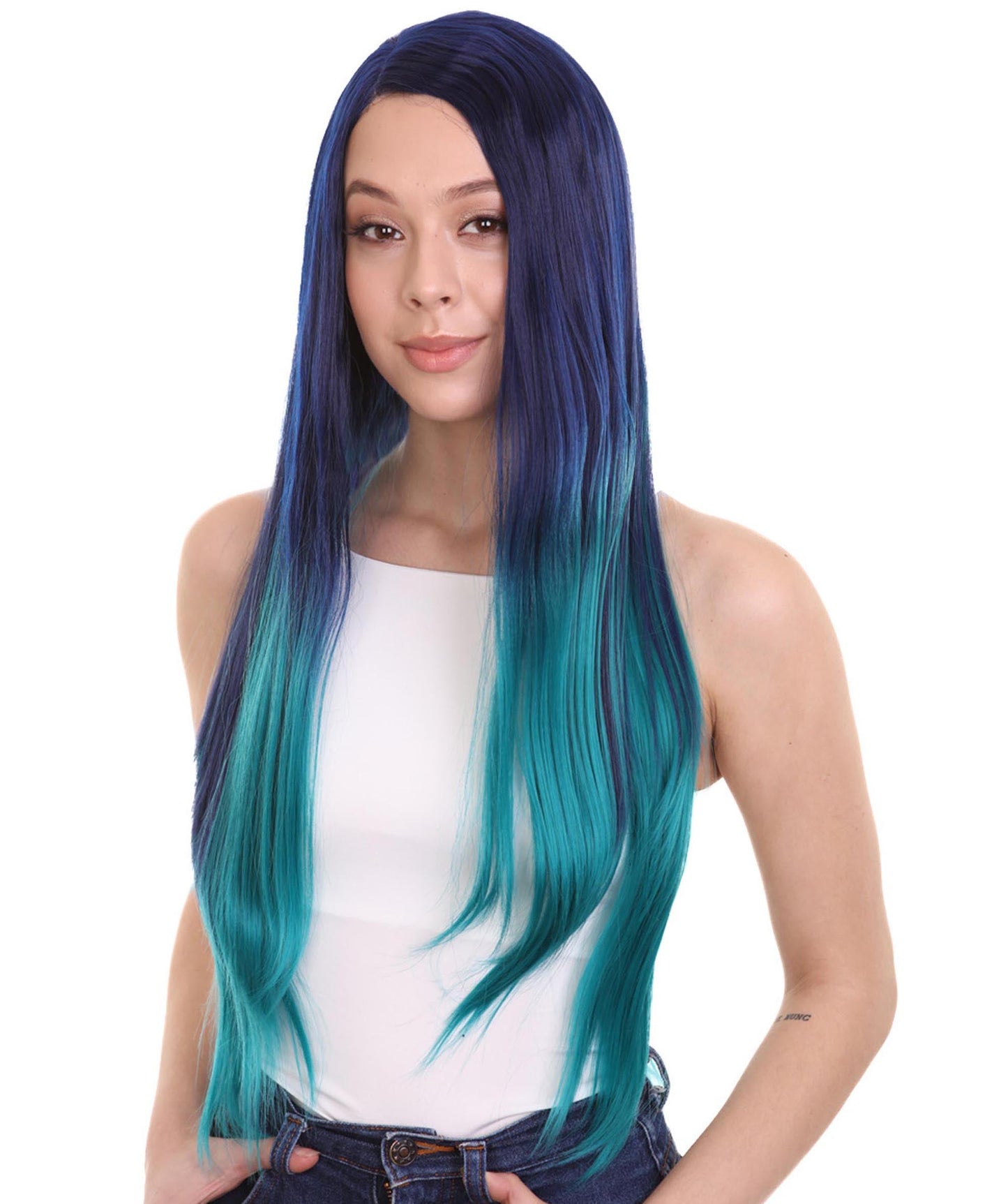 Blue Green Natural Lace Front Heat Resistant Wigs